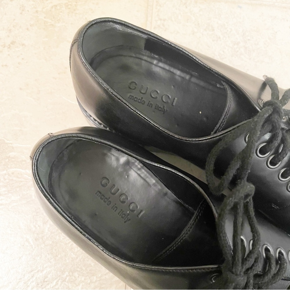 Gucci Lace Up Dress Shoes Black Leather - Picture 2 of 11
